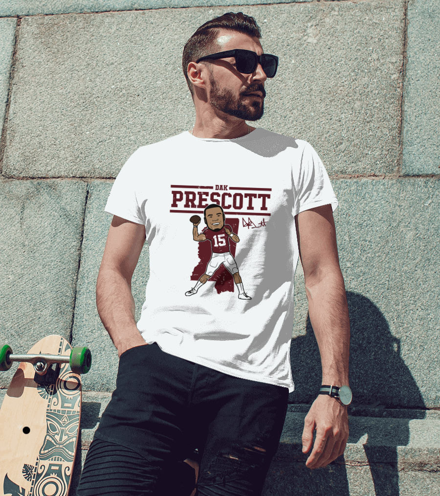DAK Prescott 15 Football Quarterback Signature Caricature T-Shirt