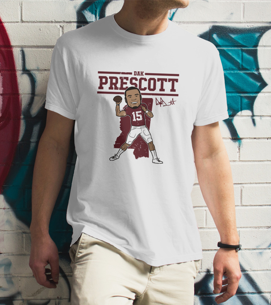 DAK Prescott 15 Football Quarterback Signature Caricature T-Shirt