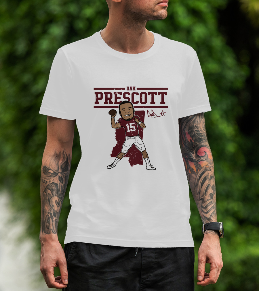 DAK Prescott 15 Football Quarterback Signature Caricature T-Shirt