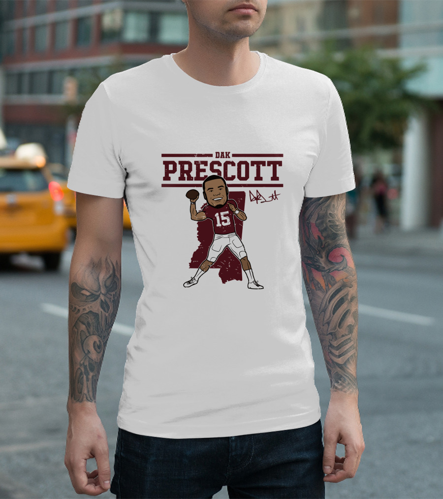 DAK Prescott 15 Football Quarterback Signature Caricature T-Shirt