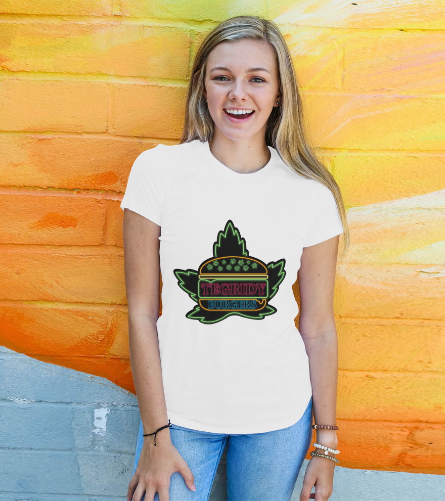Tegridy Burgers Neon Sign With Leaf And Burger Outline T-Shirt
