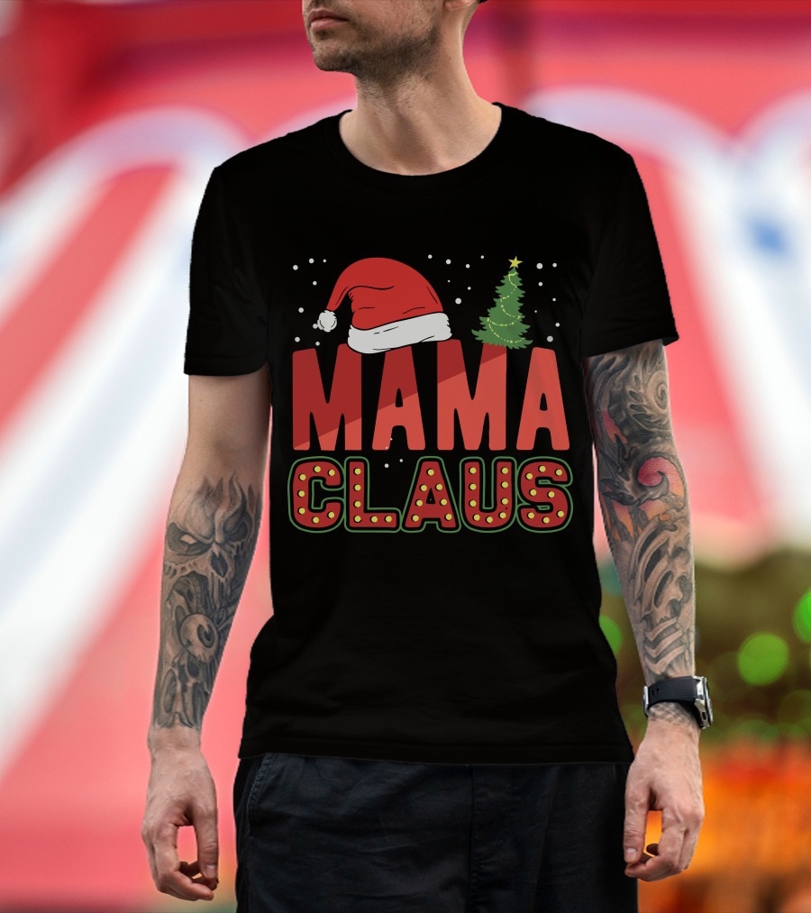 Mama Claus Christmas Santa Hat Tree T-Shirt