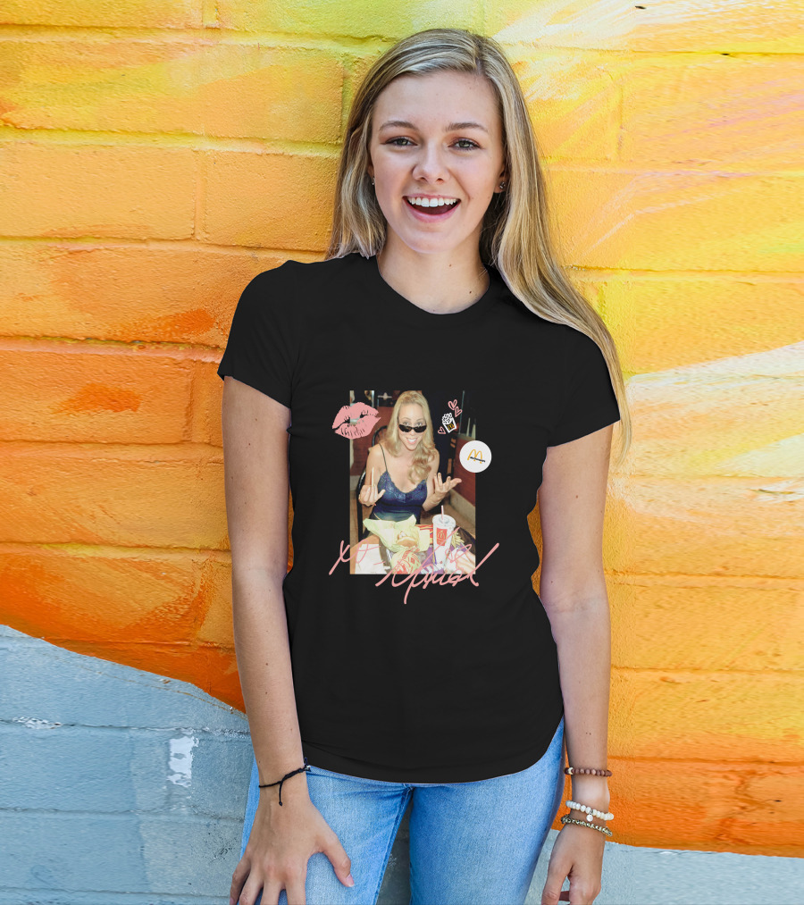 Mariah Carey McDonalds Merch With Pink Lips And Heart Accents T-Shirt