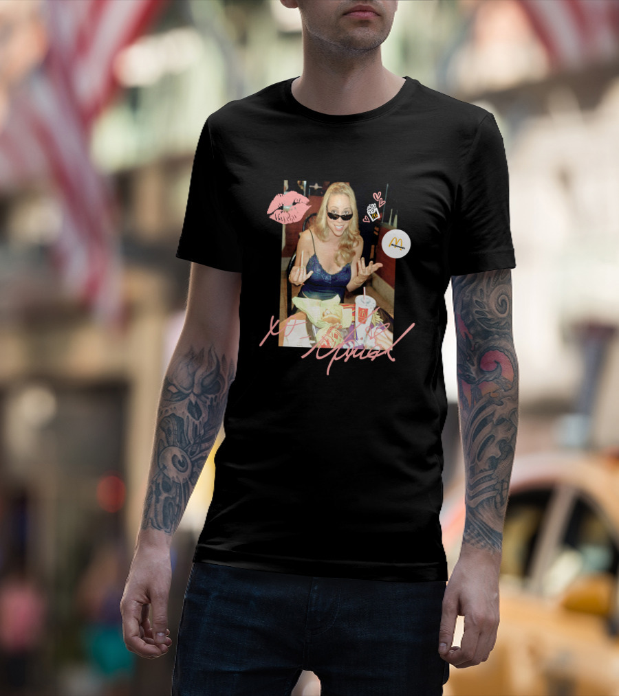 Mariah Carey McDonalds Merch With Pink Lips And Heart Accents T-Shirt