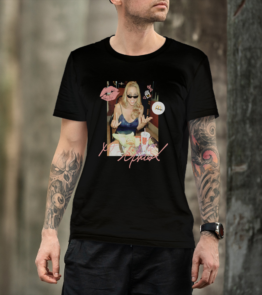 Mariah Carey McDonalds Merch With Pink Lips And Heart Accents T-Shirt