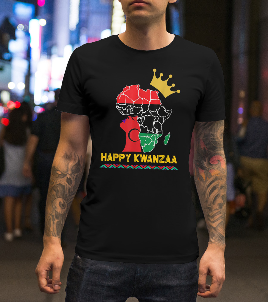 Happy Kwanzaa African Map Black Woman Queen With Crown T-Shirt