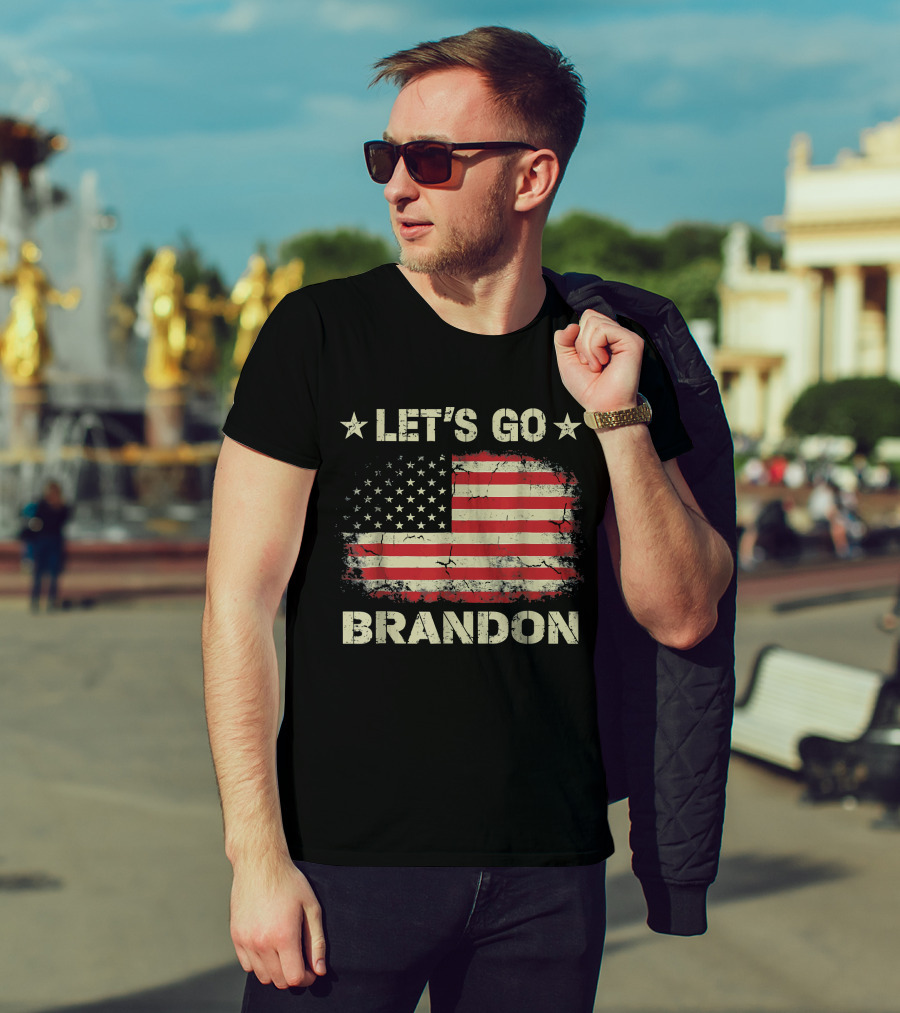 LET'S GO BRANDON American Flag Stars Distressed Patriotic Anti Liberal T-Shirt