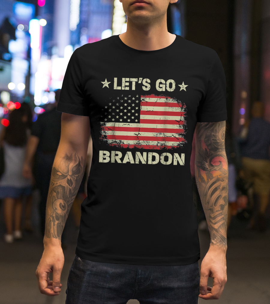LET'S GO BRANDON American Flag Stars Distressed Patriotic Anti Liberal T-Shirt