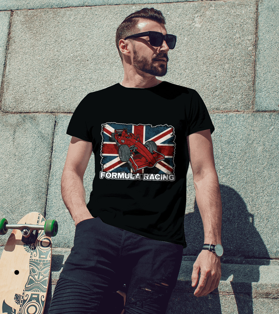 Formula Racing Red Car With British Flag T-Shirt