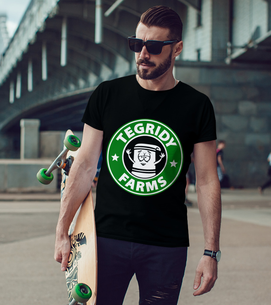 Tegridy Farms Cannabis Cup Logo With Cartoon Character And Green Circle T-Shirt