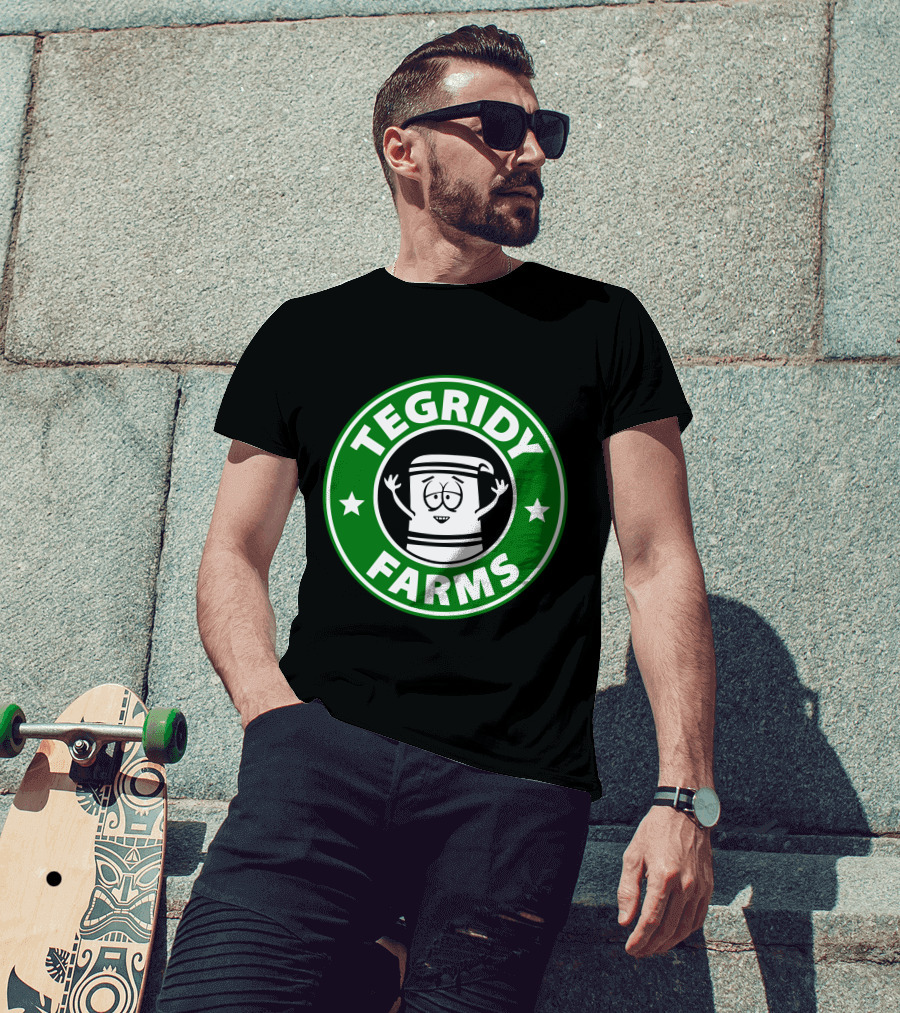Tegridy Farms Cannabis Cup Logo With Cartoon Character And Green Circle T-Shirt