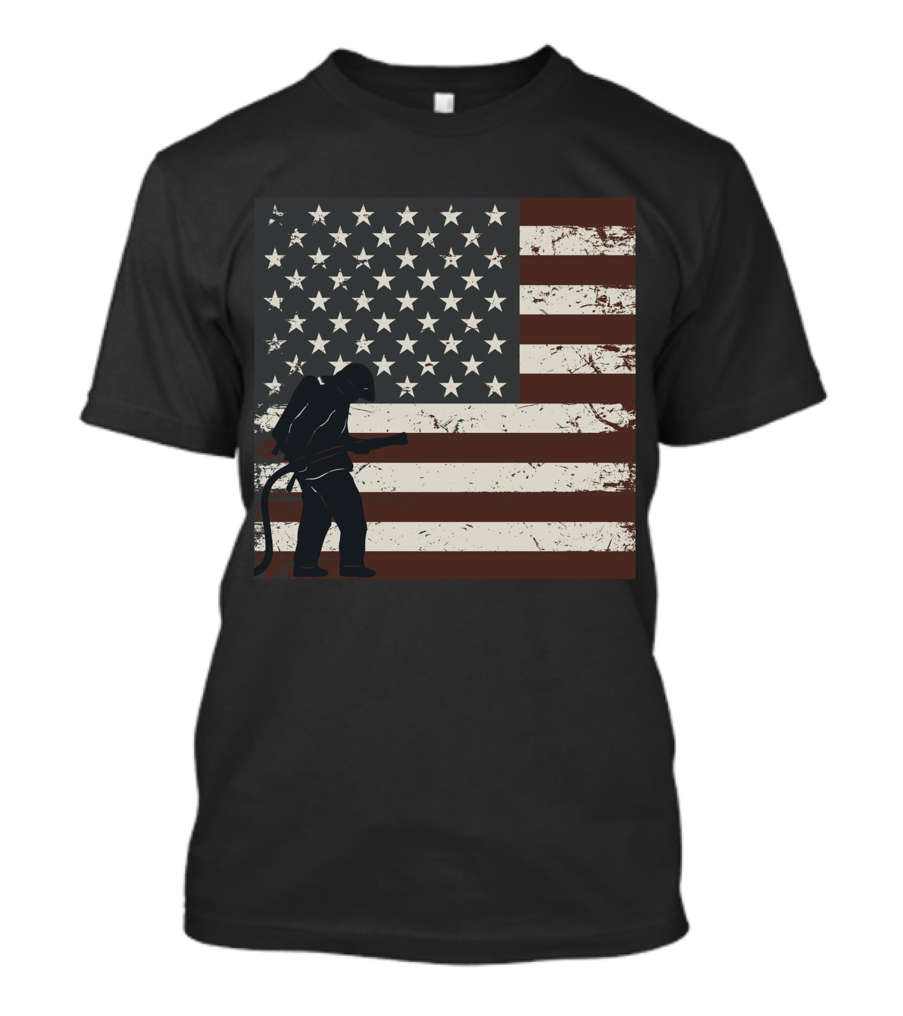 Fireman Silhouette Distressed American Flag T-Shirt