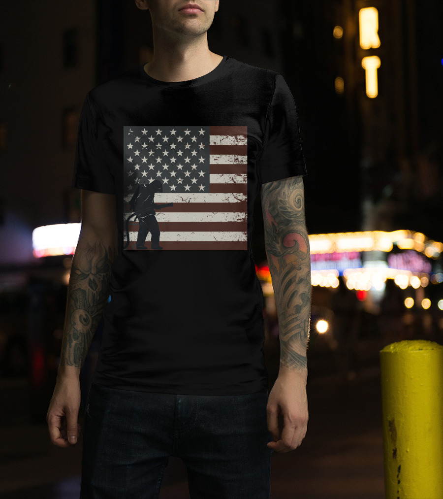 Fireman Silhouette Distressed American Flag T-Shirt
