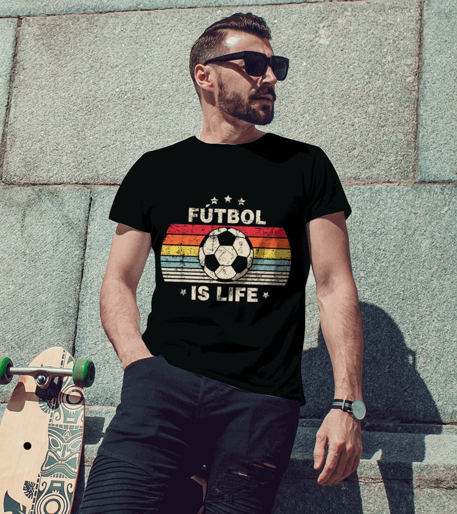 Fútbol Is Life Retro Soccer Ball Stripe Stars T-Shirt