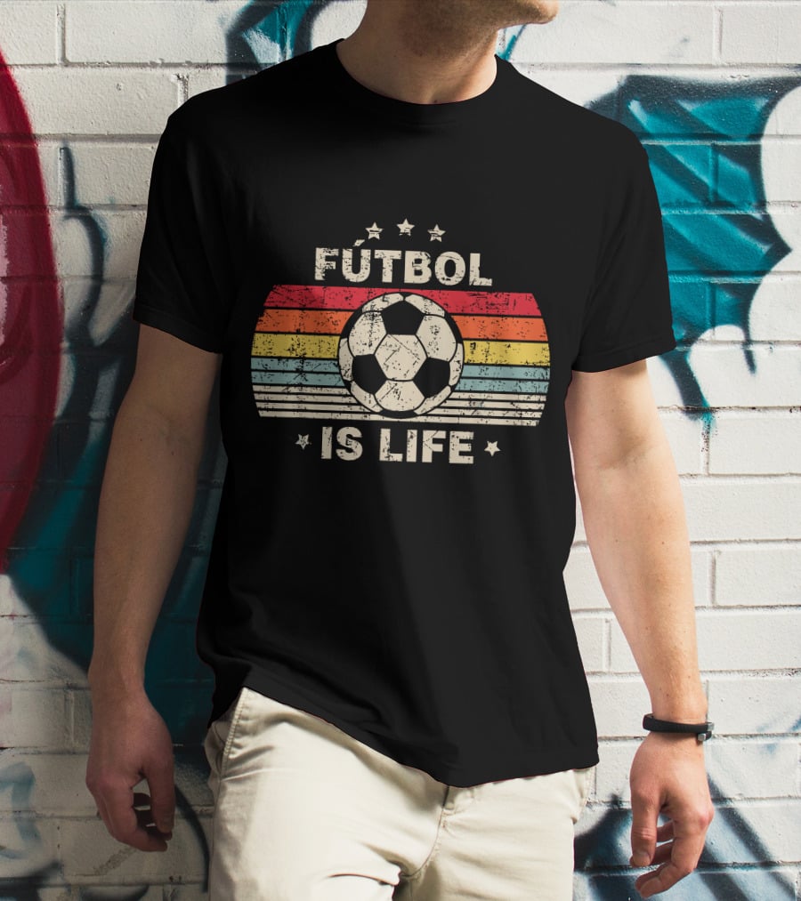 Fútbol Is Life Retro Soccer Ball Stripe Stars T-Shirt