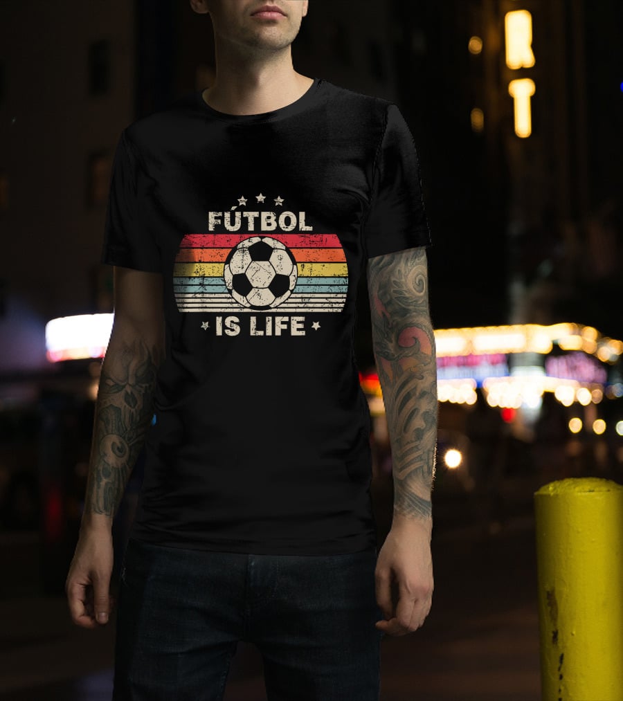 Fútbol Is Life Retro Soccer Ball Stripe Stars T-Shirt