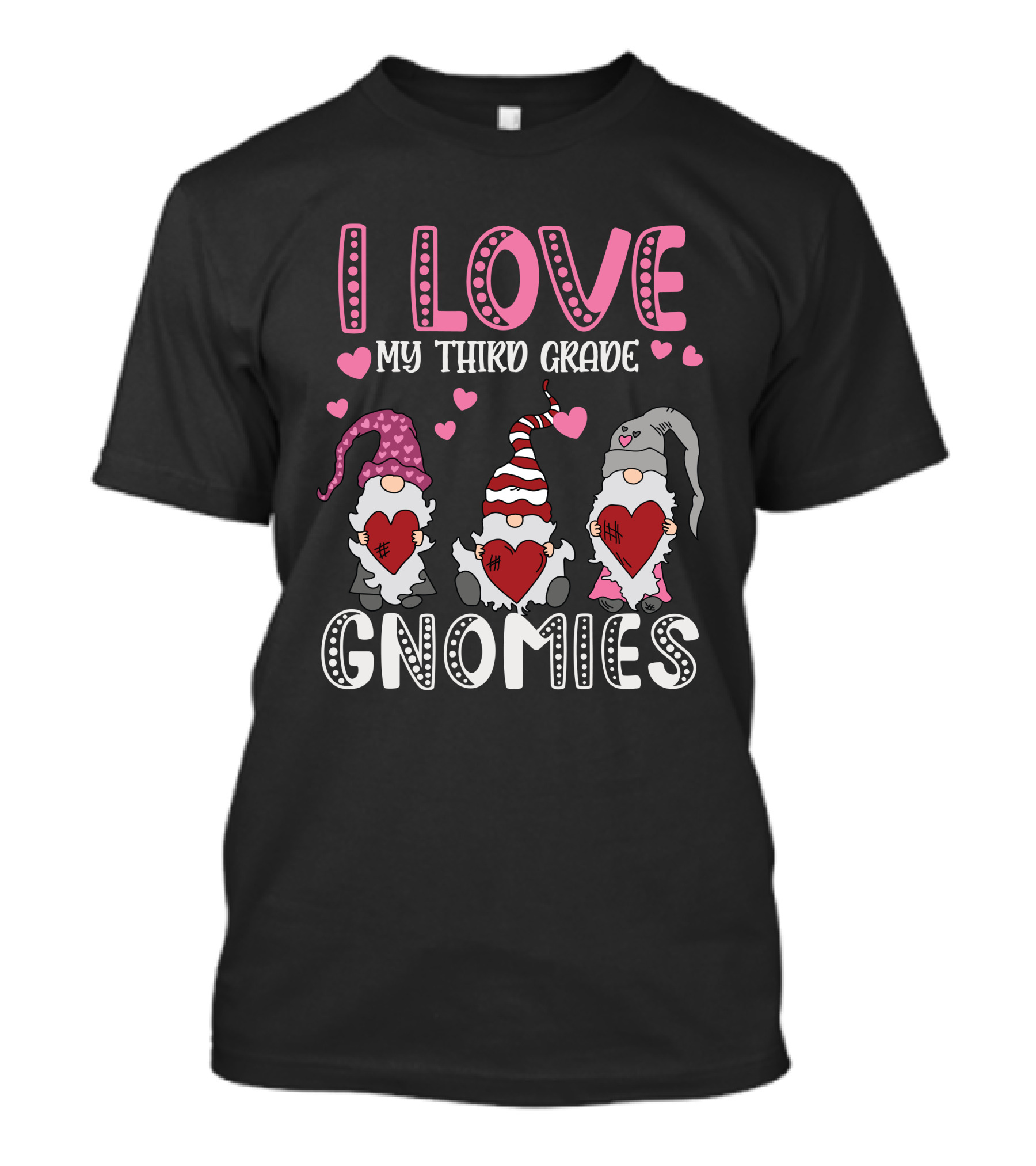 I Love My Third Grade Gnomies Hearts Pink Valentine Gnomes T-Shirt
