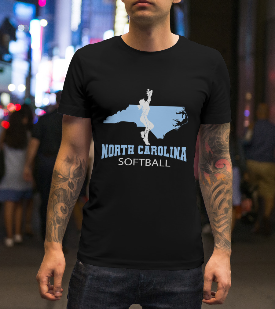 North Carolina Softball Girl Silhouette With State Map T-Shirt