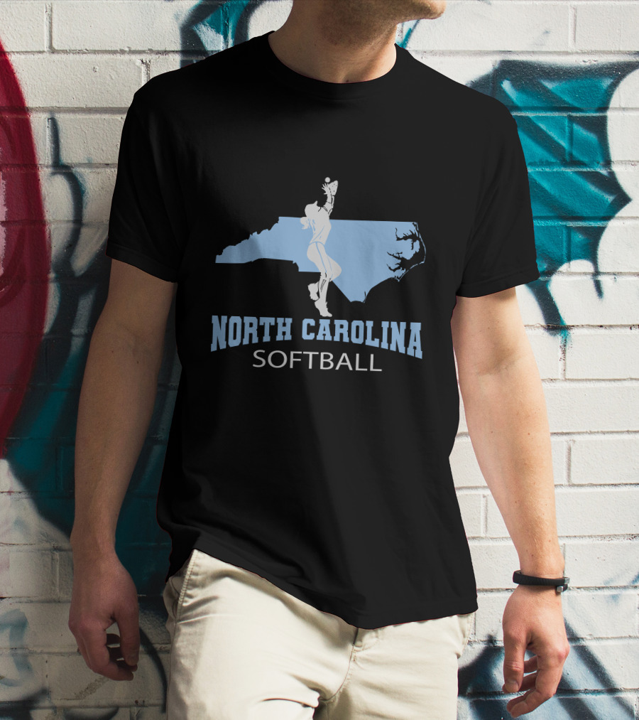 North Carolina Softball Girl Silhouette With State Map T-Shirt
