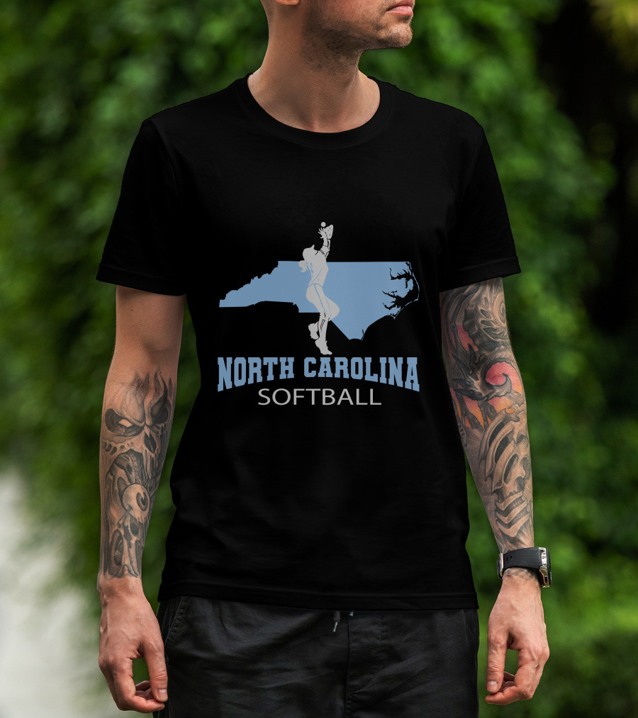 North Carolina Softball Girl Silhouette With State Map T-Shirt