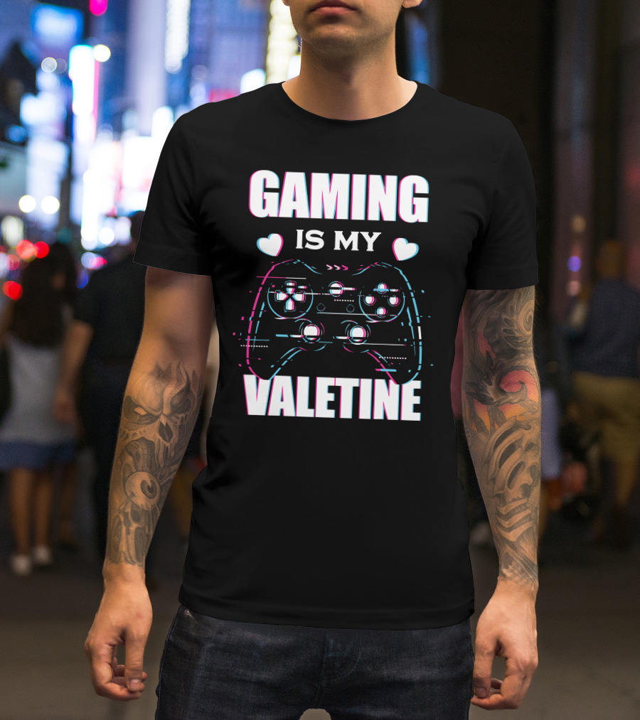 Gaming Is My Valentine Controller Hearts Glitch Effect T-Shirt