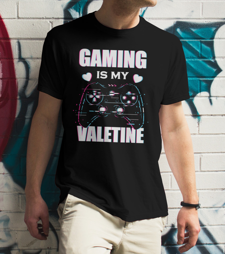 Gaming Is My Valentine Controller Hearts Glitch Effect T-Shirt