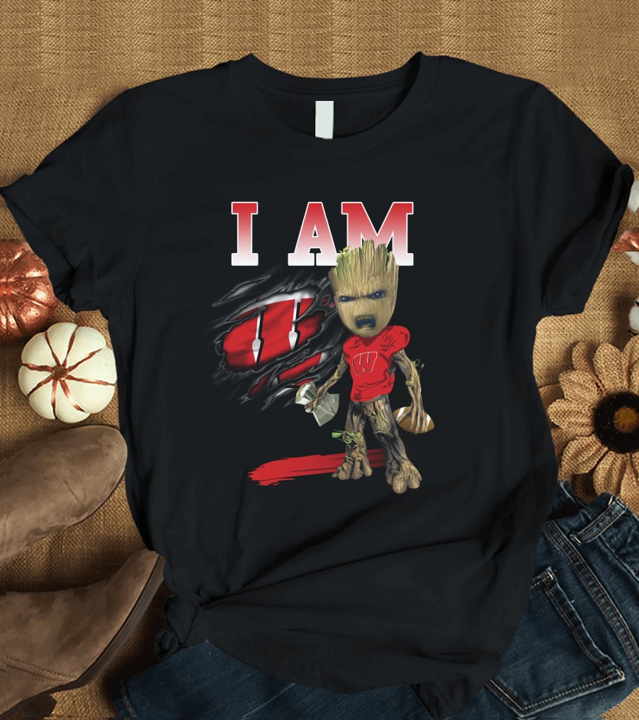 I Am Groot Wisconsin Badgers Football Fan T-Shirt