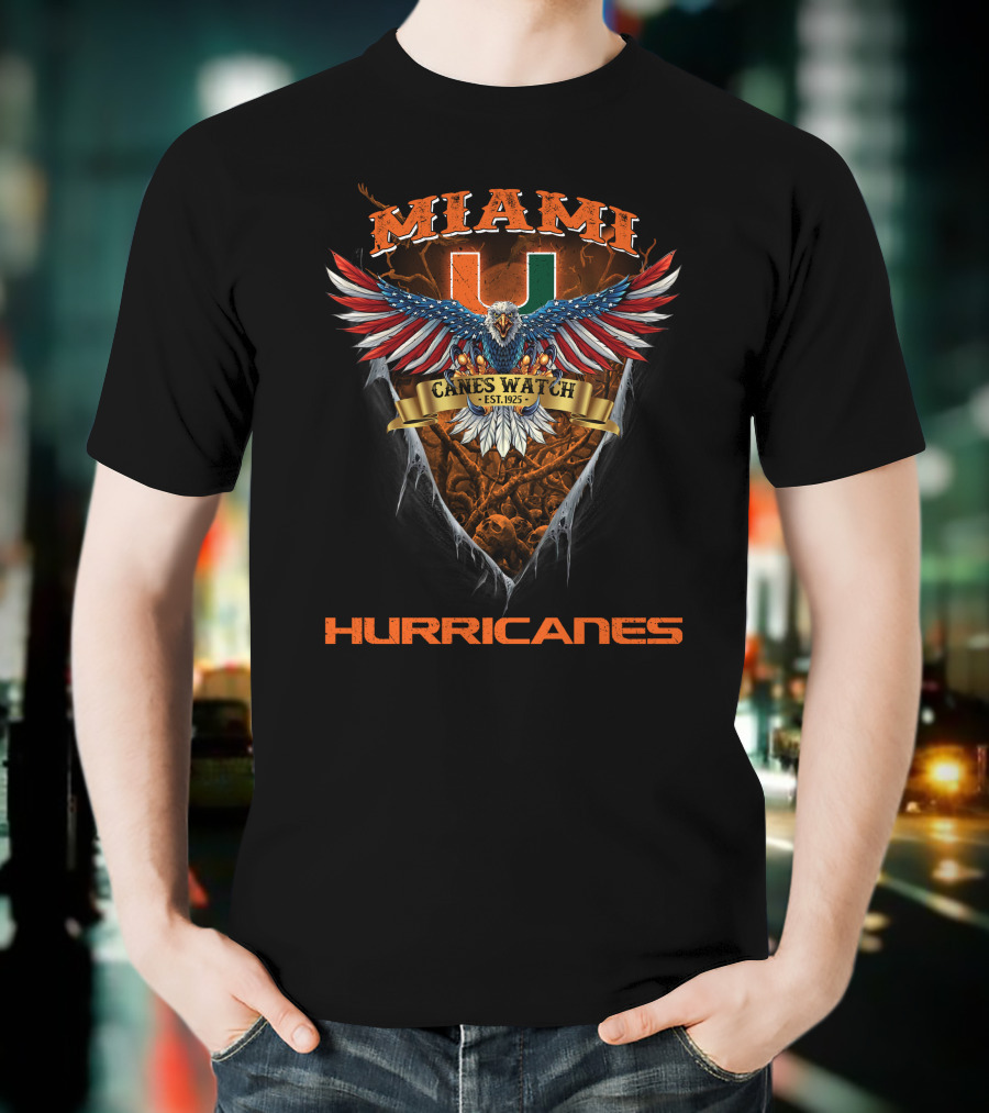 Miami Hurricanes Canes Watch Est. 1925 Eagle Shield T-Shirt