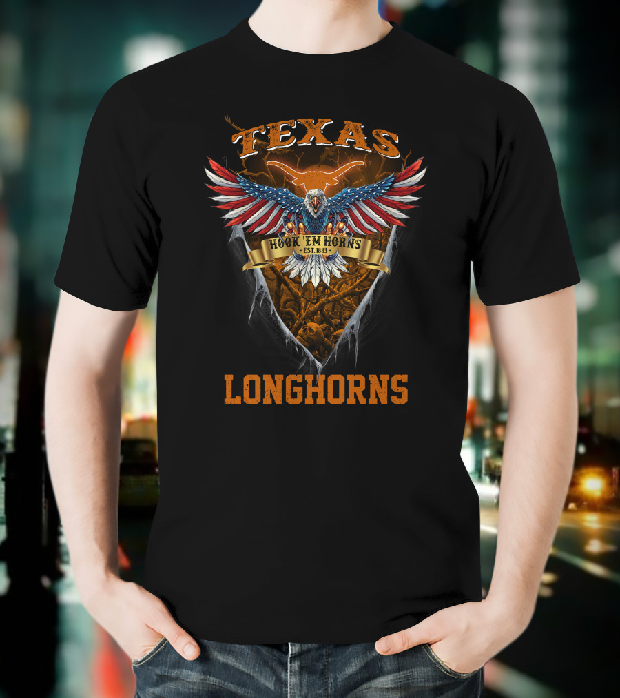 Texas Longhorns Hook 'Em Horns Est. 1883 Eagle Shield T-Shirt
