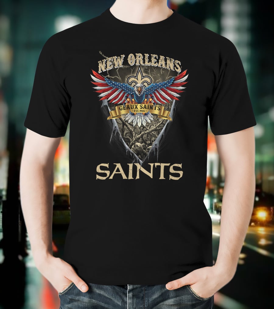New Orleans Saints Geaux Saints Est. 1966 Us Eagle Fleur-De-Lis T-Shirt