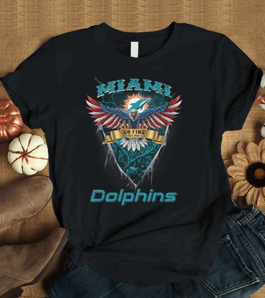 Miami Dolphins Go Fins Est. 1966 Us Eagle Nfl T-Shirt