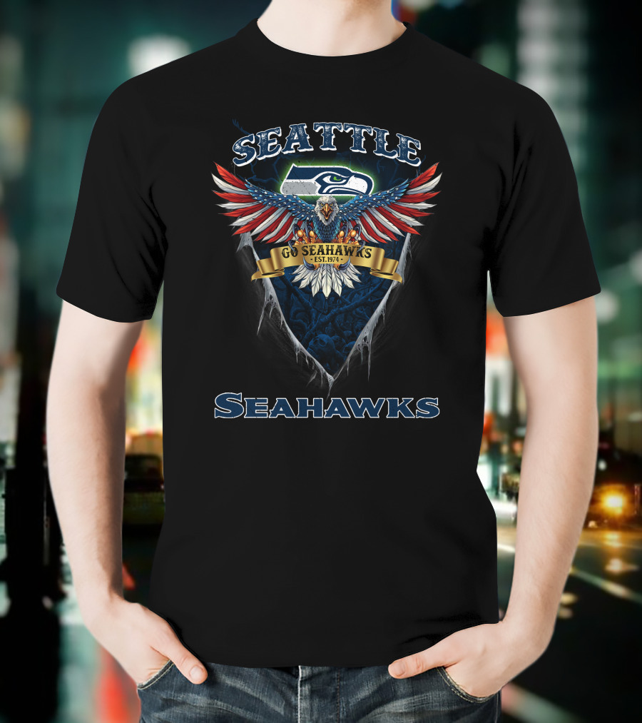 Seattle Seahawks Go Seahawks Est. 1974 Nfl Us Eagle T-Shirt