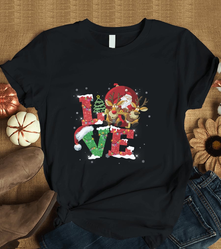 I Love Merry Christmas Santa Reindeer Baby Holiday T-Shirt