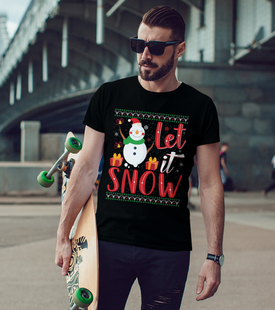 Let It Snow Snowman Christmas Presents Holiday T-Shirt