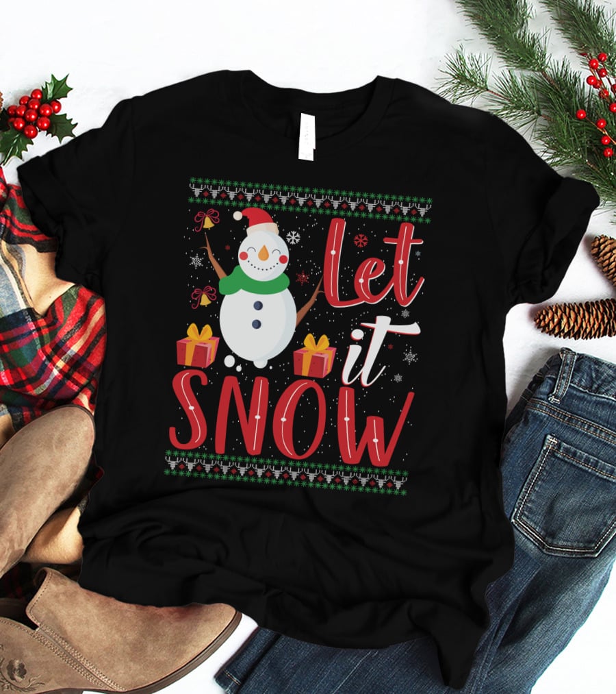 Let It Snow Snowman Christmas Presents Holiday T-Shirt