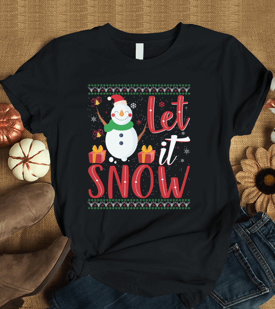 Let It Snow Snowman Christmas Presents Holiday T-Shirt
