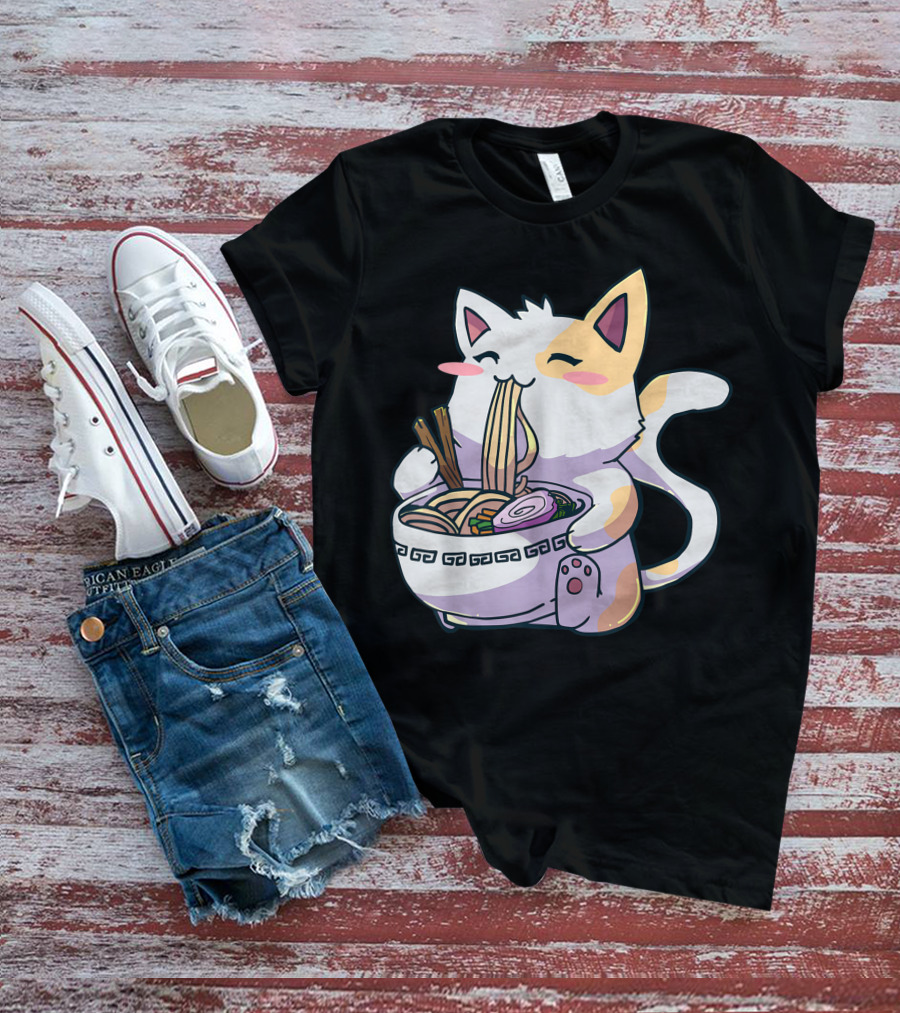 Kawaii Anime Ramen Cat Japanese Noodles T-Shirt