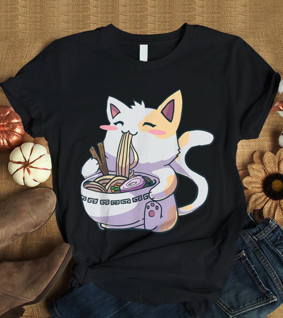 Kawaii Anime Ramen Cat Japanese Noodles T-Shirt