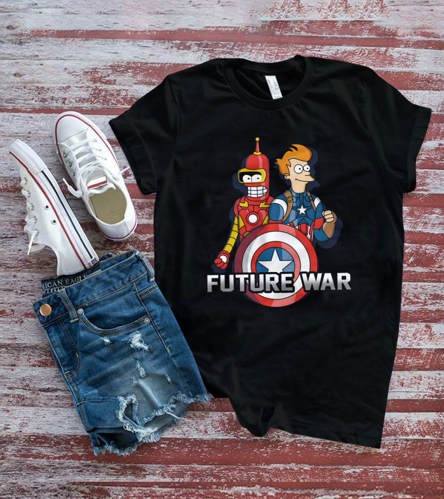 Futurama Future War Bender Fry Captain America Shield T-Shirt