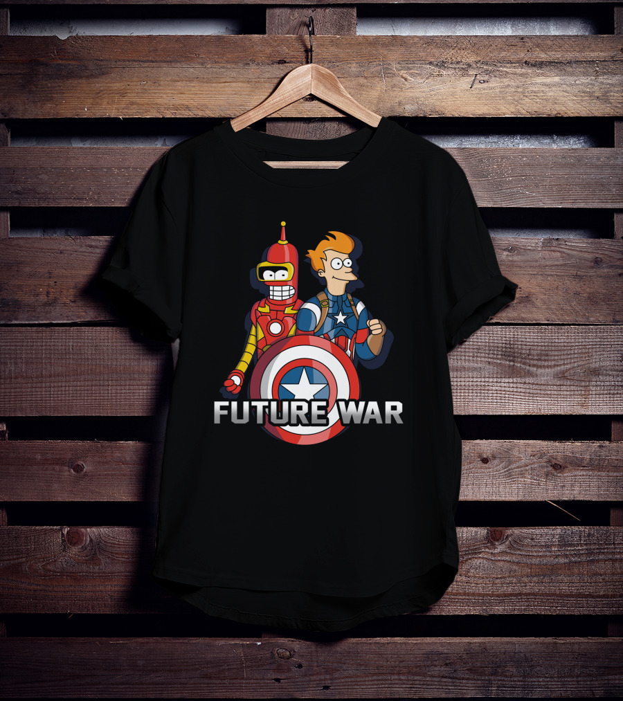 Futurama Future War Bender Fry Captain America Shield T-Shirt