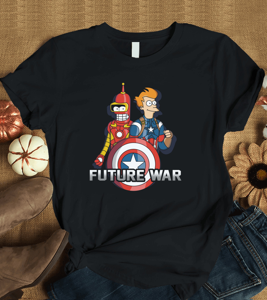 Futurama Future War Bender Fry Captain America Shield T-Shirt