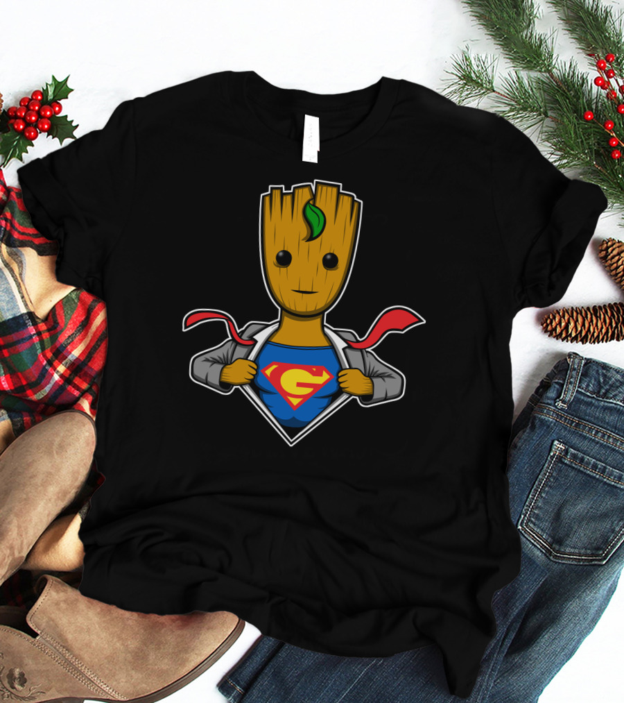Grootman Baby Groot Superman Crossover Hero T-Shirt