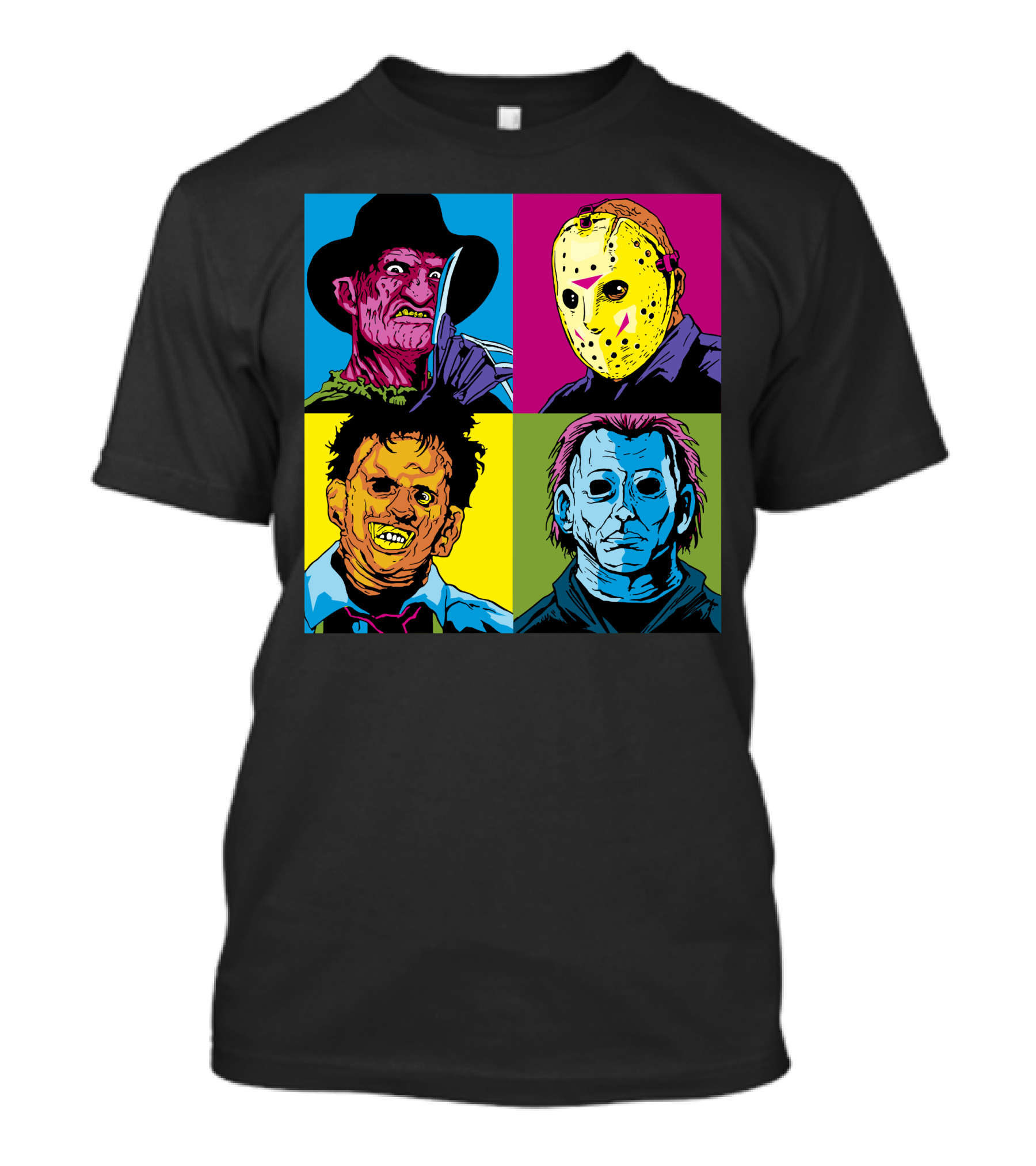 Freddy Jason Leatherface Michael Myers Horror Pop Art 4 Face T-Shirt
