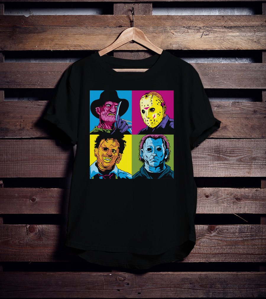 Freddy Jason Leatherface Michael Myers Horror Pop Art 4 Face T-Shirt