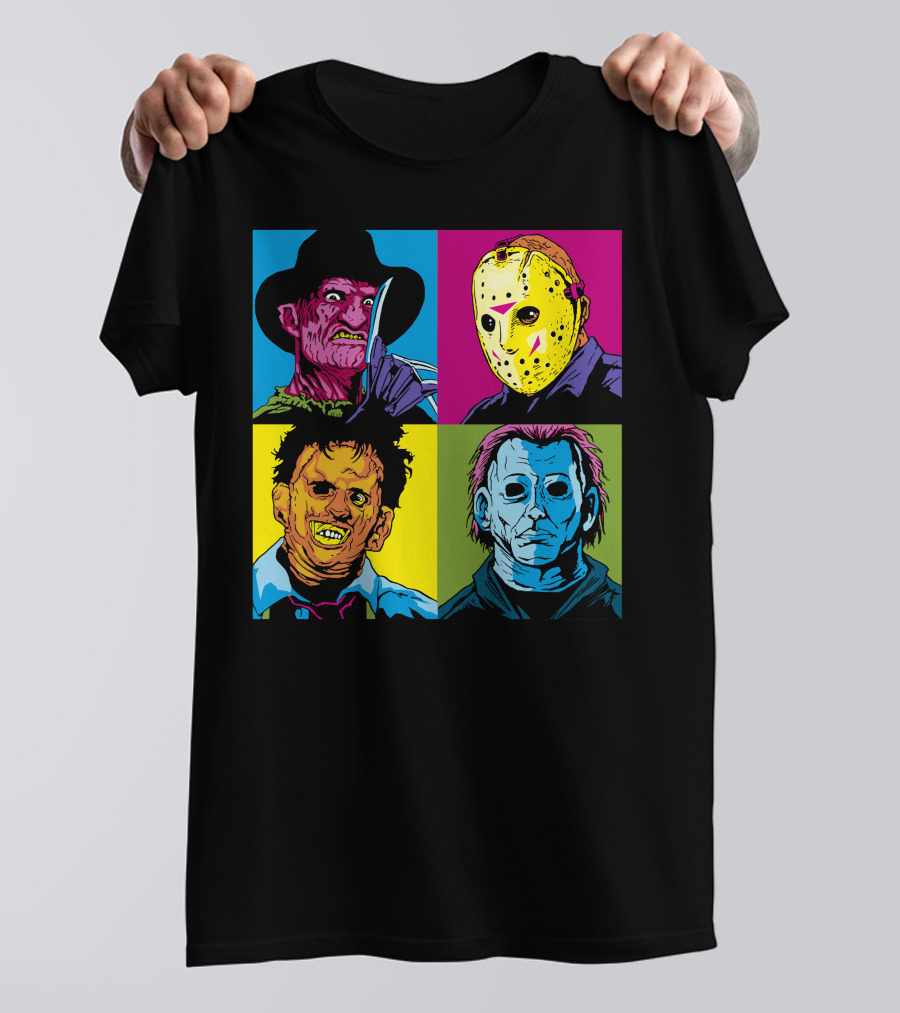 Freddy Jason Leatherface Michael Myers Horror Pop Art 4 Face T-Shirt