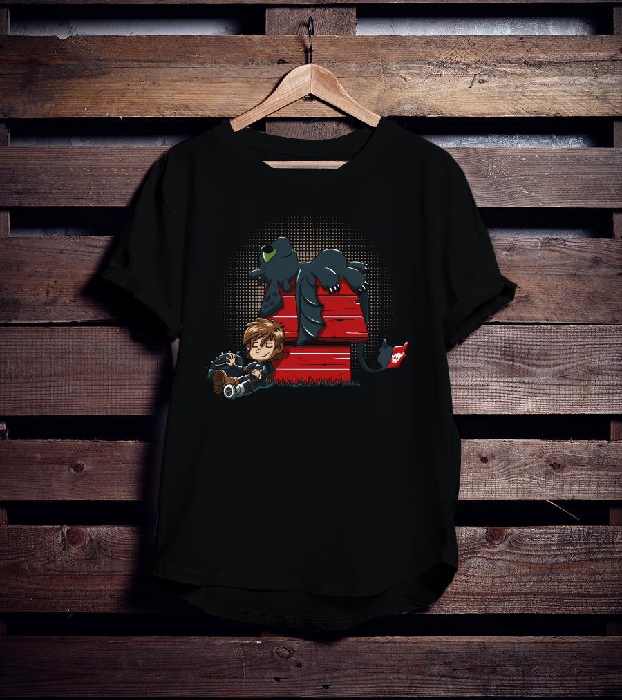 How To Train Your Dragon Peanuts Mashup Hiccup And Toothless On Red Doghouse T-Shirt