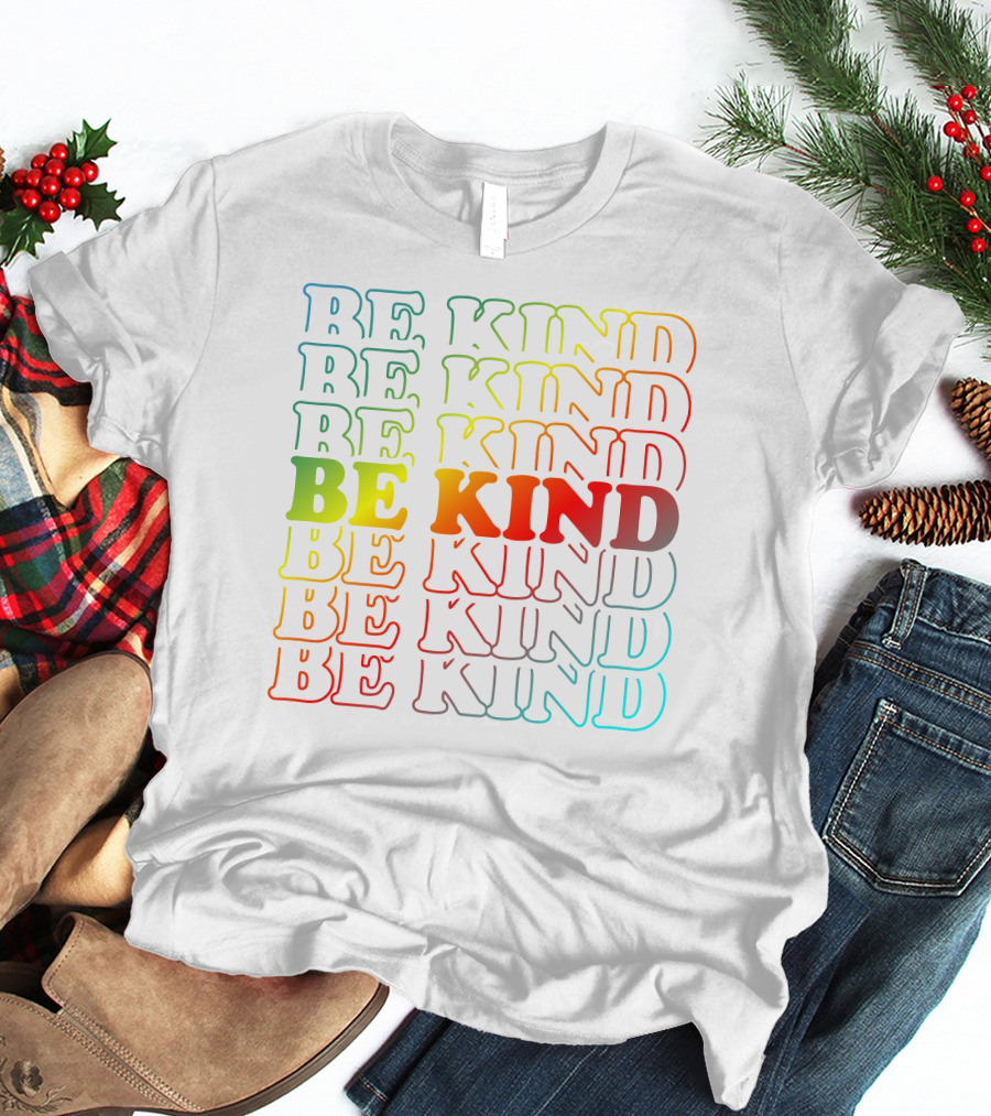 BE KIND Multicolor Gradient Typography T-Shirt