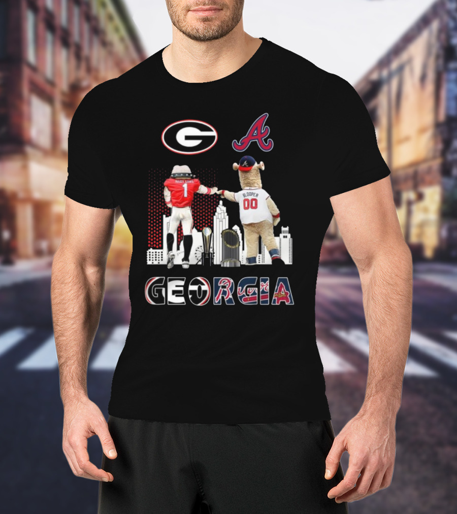 Georgia Bulldogs Braves Blooper Mascots Skyline T-Shirt
