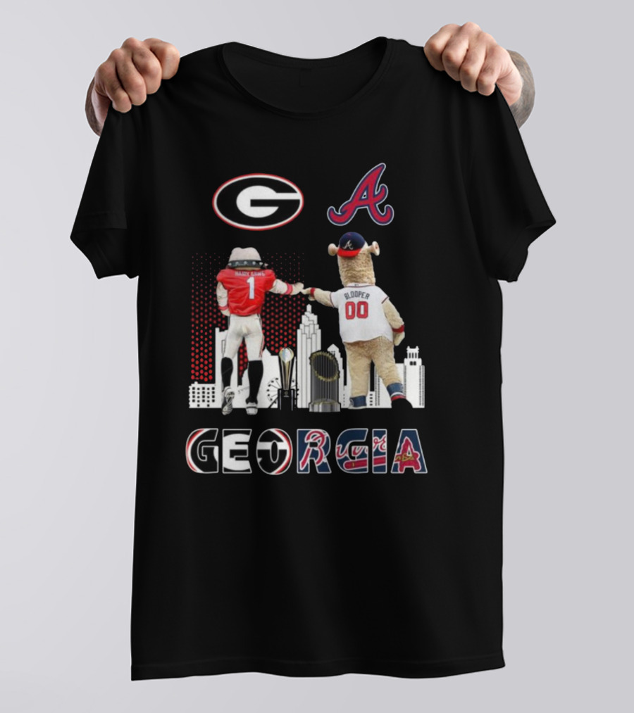 Georgia Bulldogs Braves Blooper Mascots Skyline T-Shirt