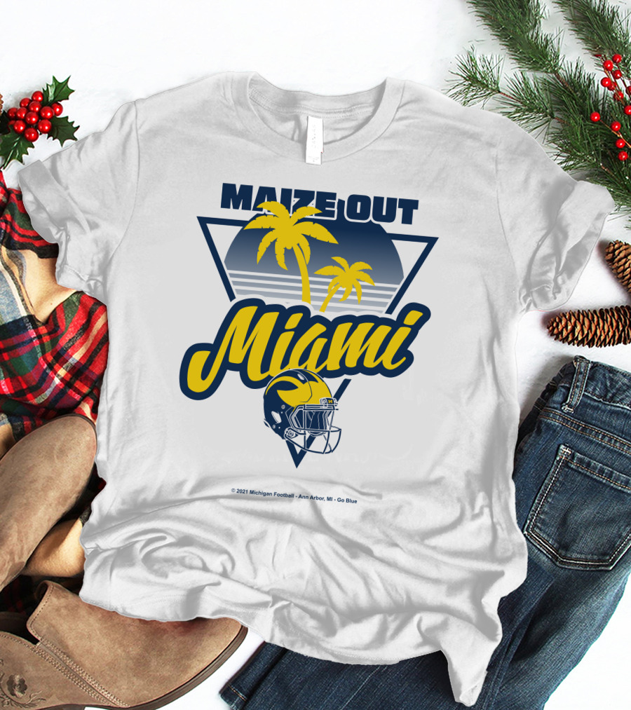 Maize Out Miami Michigan Wolverines Football Palm Trees Helmet Ann Arbor Go Blue T-Shirt
